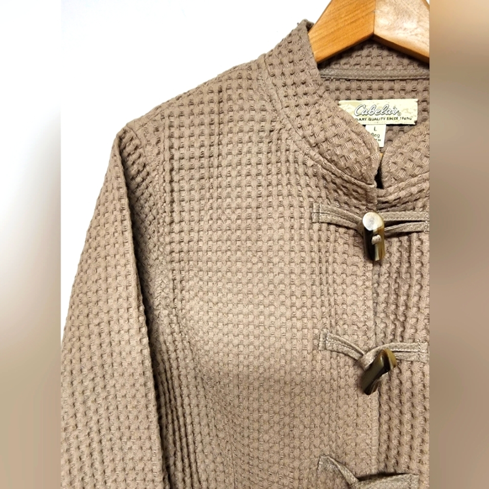 NWOT Cabela's Women's Waffle Knit Toggle Jacket In Light Brown Large 100% Cotton